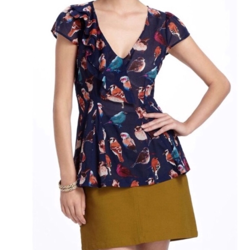 Anthropologie Meadow Rue Bird peplum blouse top 2 cottagecore retro vintage